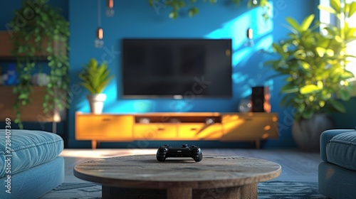 Modern gaming console mockup on a living room background 