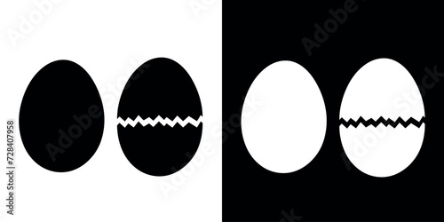 black and white egg shapes isolated on dark and white background. easter egg silhouette. cracked egg illustration
