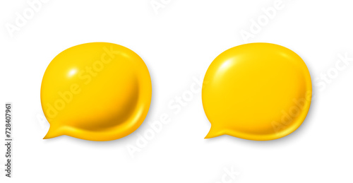 Yellow speech bubble icons. Chat comment icons set. 3d talk message box. Modern realistic 3d design. Support speech bubbles, chat message box. Social media dialog banner. Vector illustration