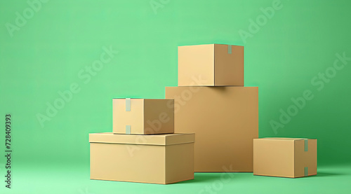new cardboard boxes isolated on  green background  © Edgar Martirosyan