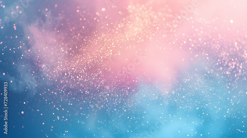 a colorful abstract composition of pink, blue, and purple hues, with a galaxy-like pattern of white speckles and bokeh effects. © javu