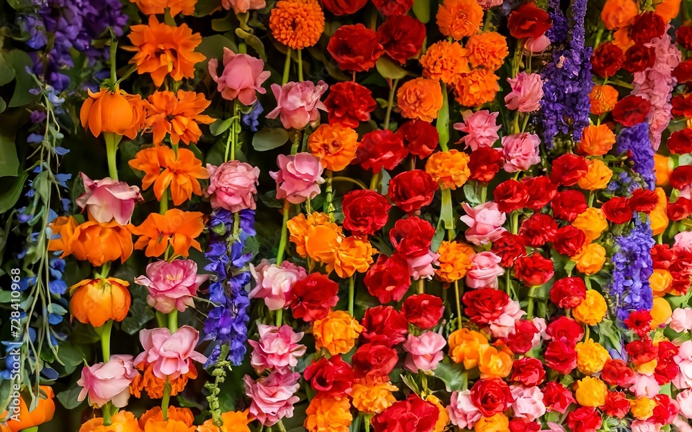 A vibrant and colorful floral wall display