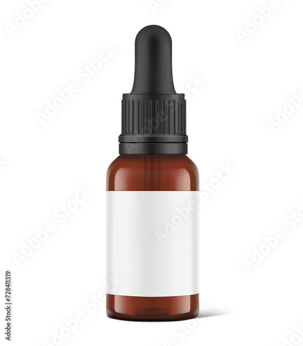 Dropper bottle mockup isolated on white background. Vector illustration. Front view. Сan be used for cosmetic, medical and other needs. EPS10.	