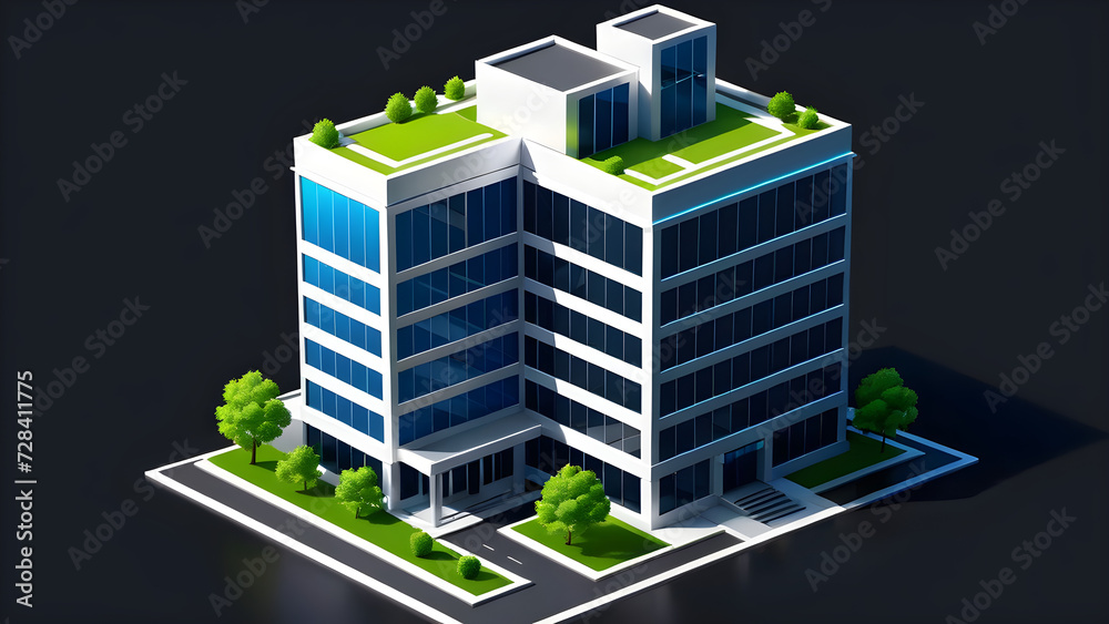 building for office icon vector clipart isolated on a black background. 3d render of a modern building building for office icon vector clipart isolated on a black background. 3d render of a modern building