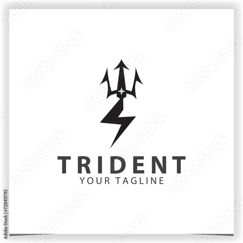 Trident logo design template with electricity energy flat vector design