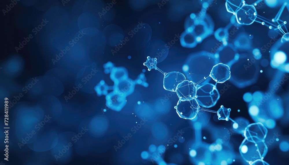 Abstract blue molecules background, chemical compounds for pharmacy or medicine theme backdrop - obrazy, fototapety, plakaty 