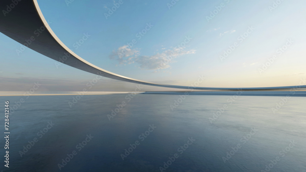3d render of abstract wavy futuristic architecture with concrete floor. 3d render of abstract wavy futuristic architecture with concrete floor.