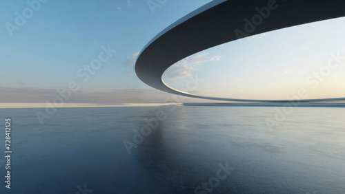 3d render of abstract wavy futuristic architecture with concrete floor. © nuchao