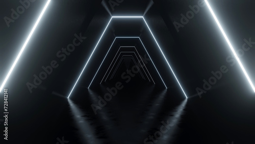 Fototapeta Naklejka Na Ścianę i Meble -  3d render of abstract dark concrete interior tunnel with lighting