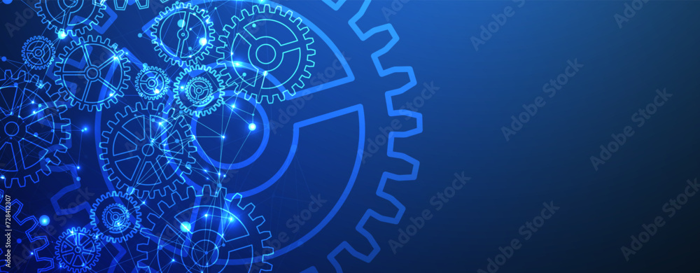 Abstract blue technological background with cogwheels and plexus effect. Vector Abstract blue technological background with cogwheels and plexus effect. Vector