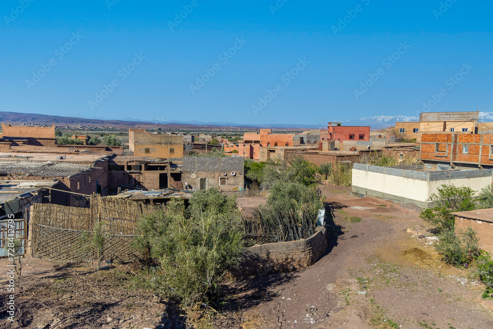 Africa, North Africa, Morocco, Souss-Massa-Draa, Ait Benhaddou. Adobe buildings of the Berber Ksar or fortified village.