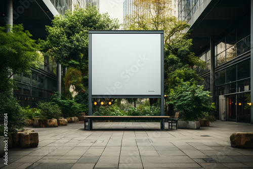 a blank white billboard or advertisement in the building courtyard generative by ai