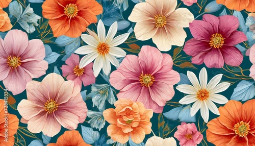 flower seamless pattern ornament collage ornament from flowers seamless pattern collage for cotton fabric for web design print for wallpaper t shirts linens or wrapping textile © Debbie