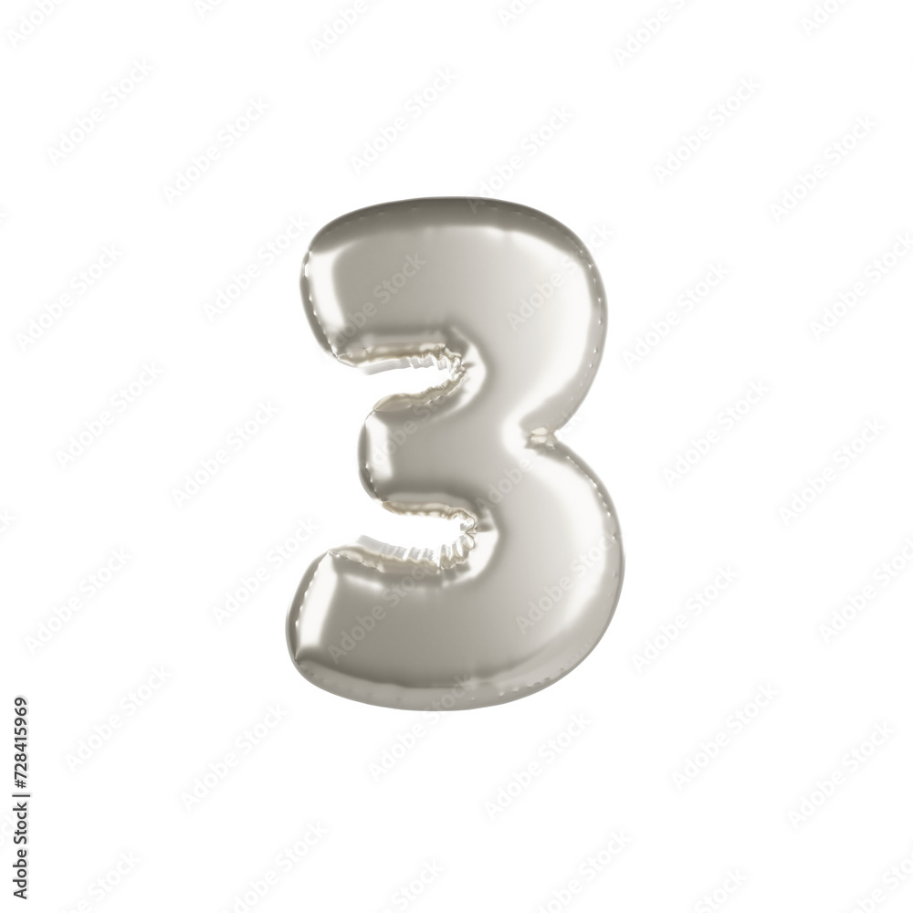 3d Silver Balloon Number 3 3d Silver Balloon Number 3