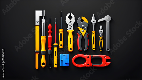 3d electrician tools icon clipart isolated on a black background. set of tools for your design