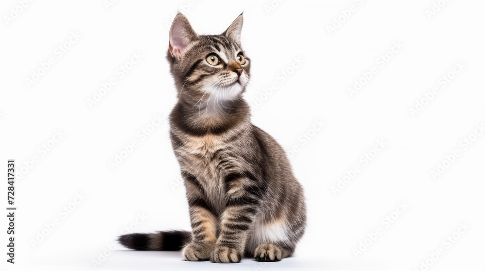 Obraz premium Cute cat on a white background. Copy space.