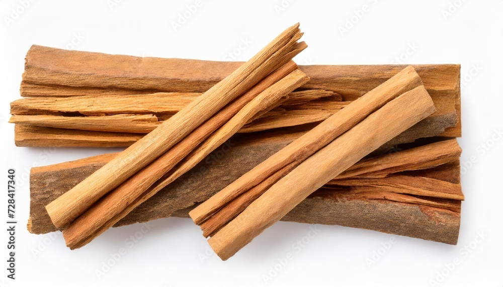 sandalwood sticks isolated on white background top view