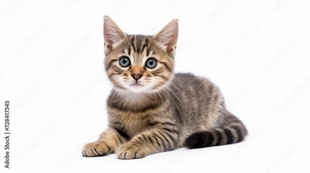 Obraz premium Cute cat on a white background. Copy space.