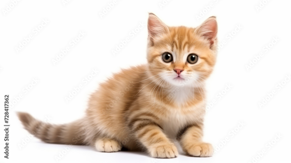 Cute cat on a white background. Copy space.