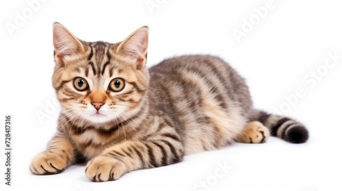 Cute cat on a white background. Copy space.