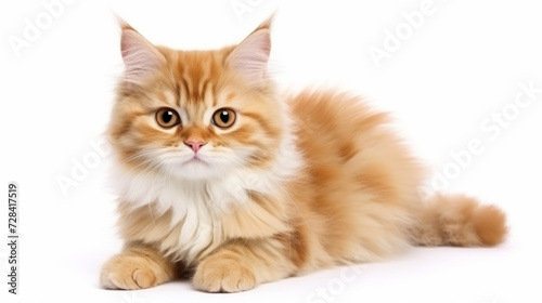 Cute cat on a white background. Copy space.