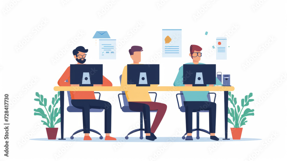 Flat Illustration Icon, manager of a software development team with his development team