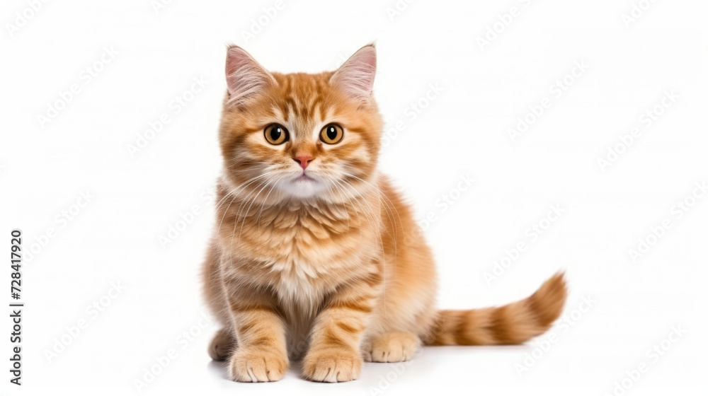 Cute orange cat on a white background. Copy space. Cute orange cat on a white background. Copy space.
