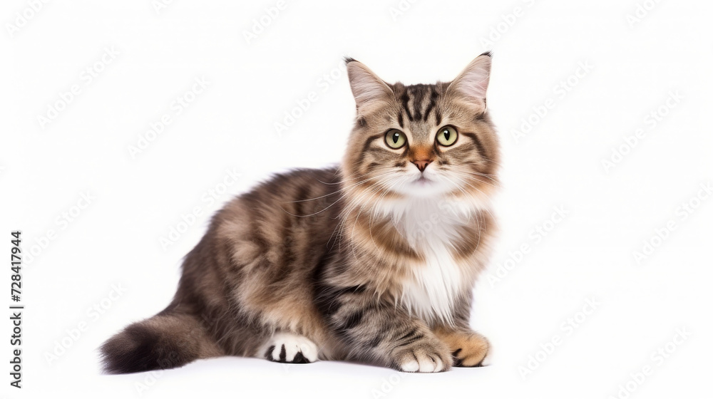 Obraz premium A cute grey orange cat sitting down looking at the camera