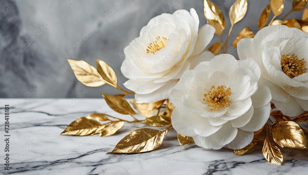 background with a white marble or granite texture and mix of white luxurious flowers and golden leaves charming floral background festive illustration wedding card background with a white marble or granite texture and mix of white luxurious flowers and golden leaves charming floral background festive illustration wedding card