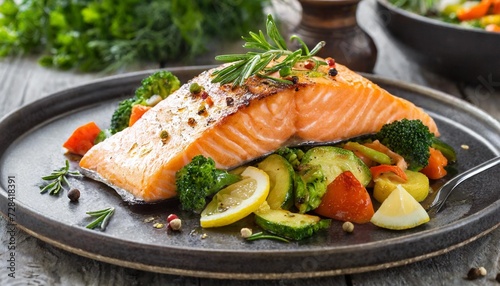 salmon and steamed vegetables