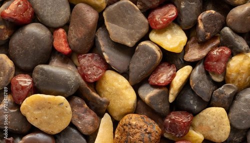 background of little dark brown red and yellow stones close up view