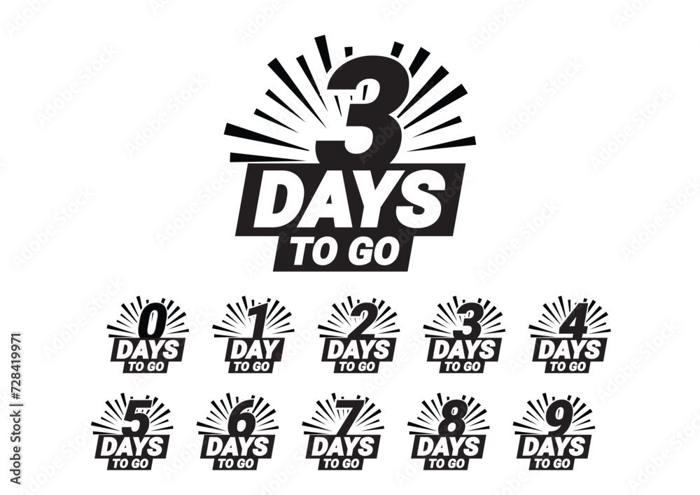 Countdown left days banner. count time sale. Nine, eight, seven six five four three two one zero days left. Vector illustration