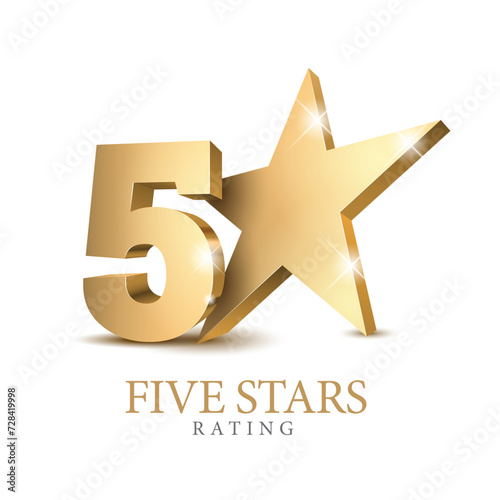 5 gold 3d star rating. Five star Symbol or emblem. vector illustration