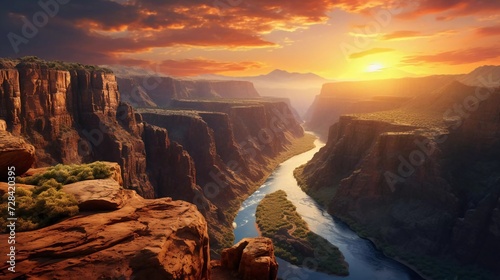 Realistic photo of canyon view in summer. View of the colorful canyon at sunset. generative ai