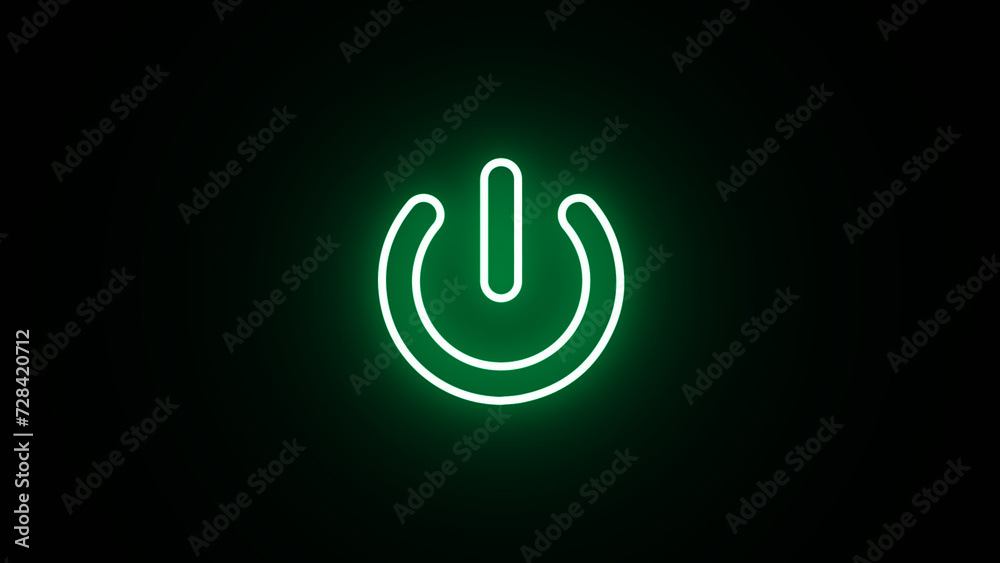 Neon glowing power button icon. Neon light power button turning on and off. neon Power Button icon on the black background. - obrazy, fototapety, plakaty 