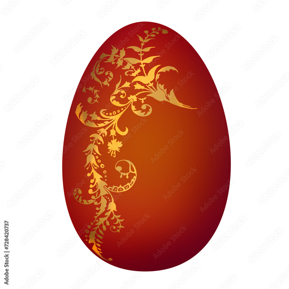 Easter illustration. Easter egg. Red egg with gold decoration. Isolated on white background. Easter illustration. Easter egg. Red egg with gold decoration. Isolated on white background.