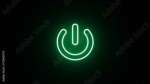 Neon glowing power button icon. Neon light power button turning on and off. neon Power Button icon on the black background. photo