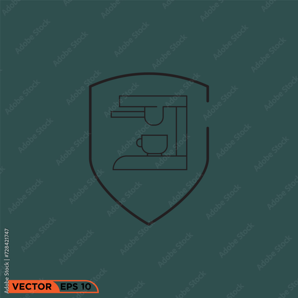 Espresso machine shield icon design vector graphic of template, sign and symbol, line style Espresso machine shield icon design vector graphic of template, sign and symbol, line style