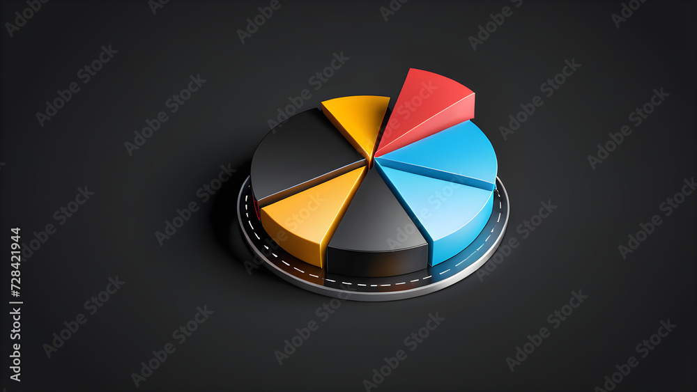 Obraz premium 3d color pie chart icon clipart isolated on a black background