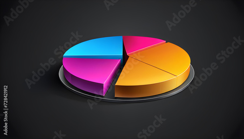 3d color pie chart icon clipart isolated on a black background