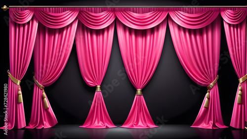 Pink curtain with curtains clipart isolated on black background