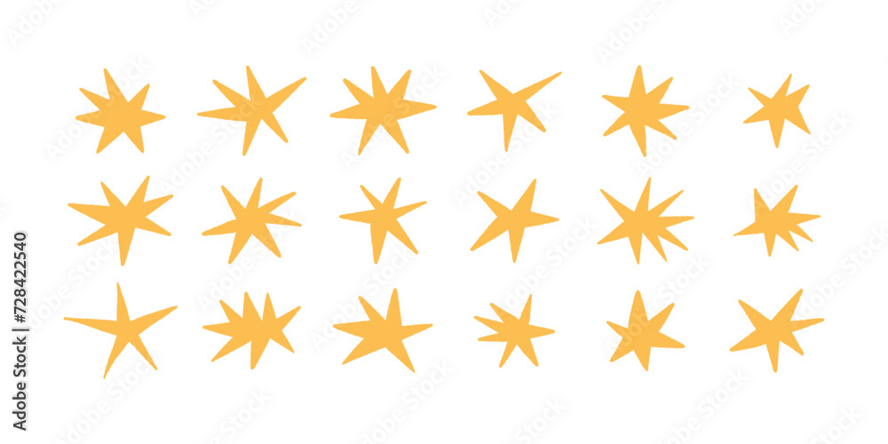 Abstract stars icon set. Hand drawn doodle vector illustration.