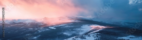 Mountain winter landscape at sunset