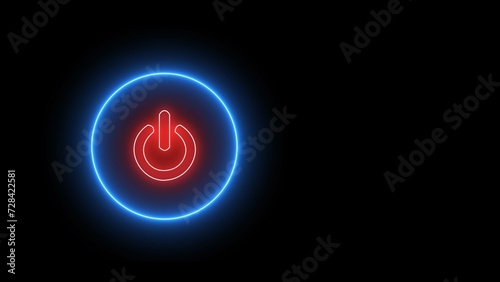 Neon On-off power buttons icon . Neon light power button turning on and off. neon Power Button icon on the black background.