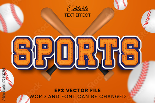 Baseball sport 3d editable vector text effect