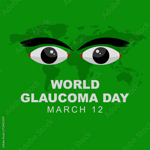 World glaucoma day is celebrated every year on March 12. Poster banner greeting design with ribbon and eyes. Vector illustration