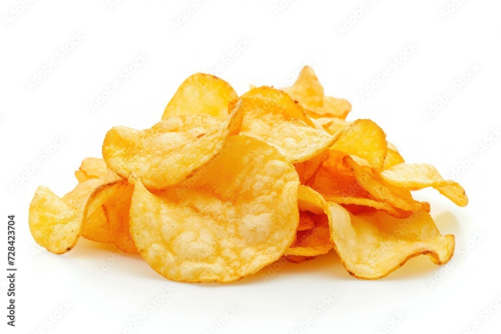 Tasty potato chips on white background