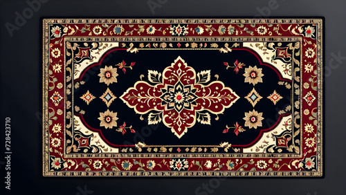 rug carpet on a black background. carpet with ornament. abstract ornament. Round mandala pattern, Middle Eastern Traditional fabric Texture.