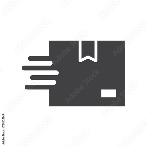 Fast moving box, fast shipping and delivery, dropshipping, speed, logo vector solid icon.