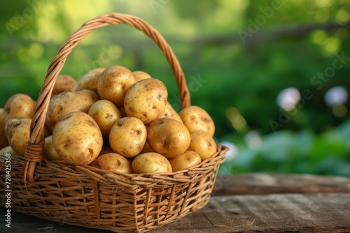 Many potatoes Many potatoes in basket Potatoes in wicker